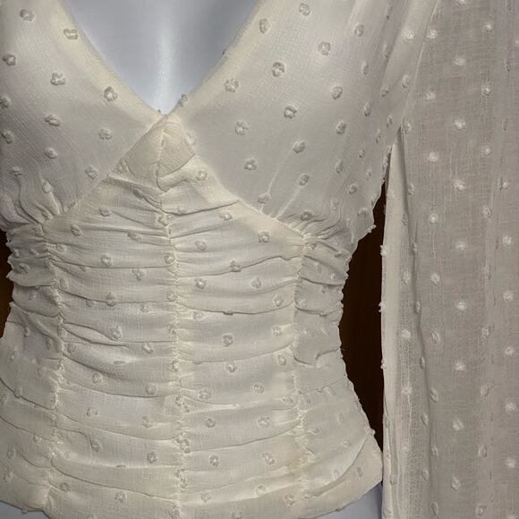 Coquette Swiss Dot Sheer Sleeve Ruched Corset Cottagecore Feminine Ethereal Top - Picture 2 of 12